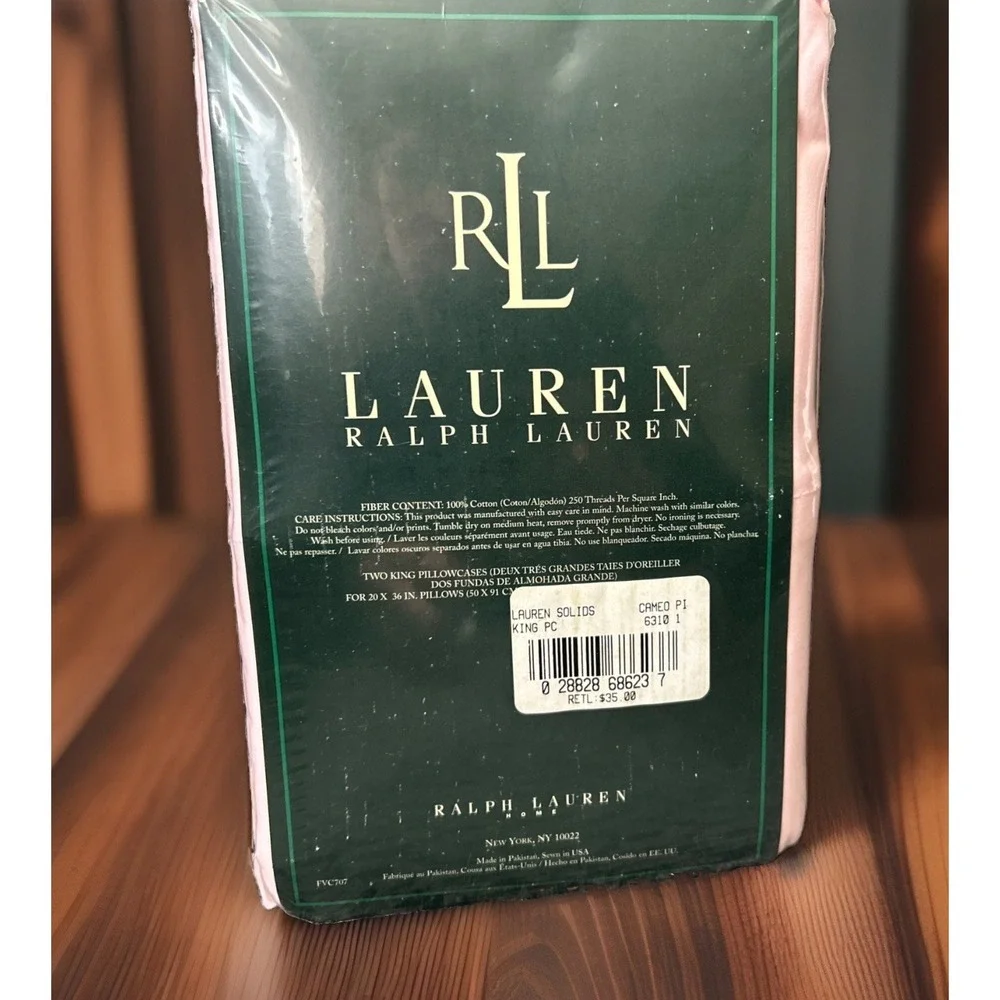 NEW Lauren Ralph Lauren King Pillowcases CAMEO PINK Solid Vintage Sealed NOS